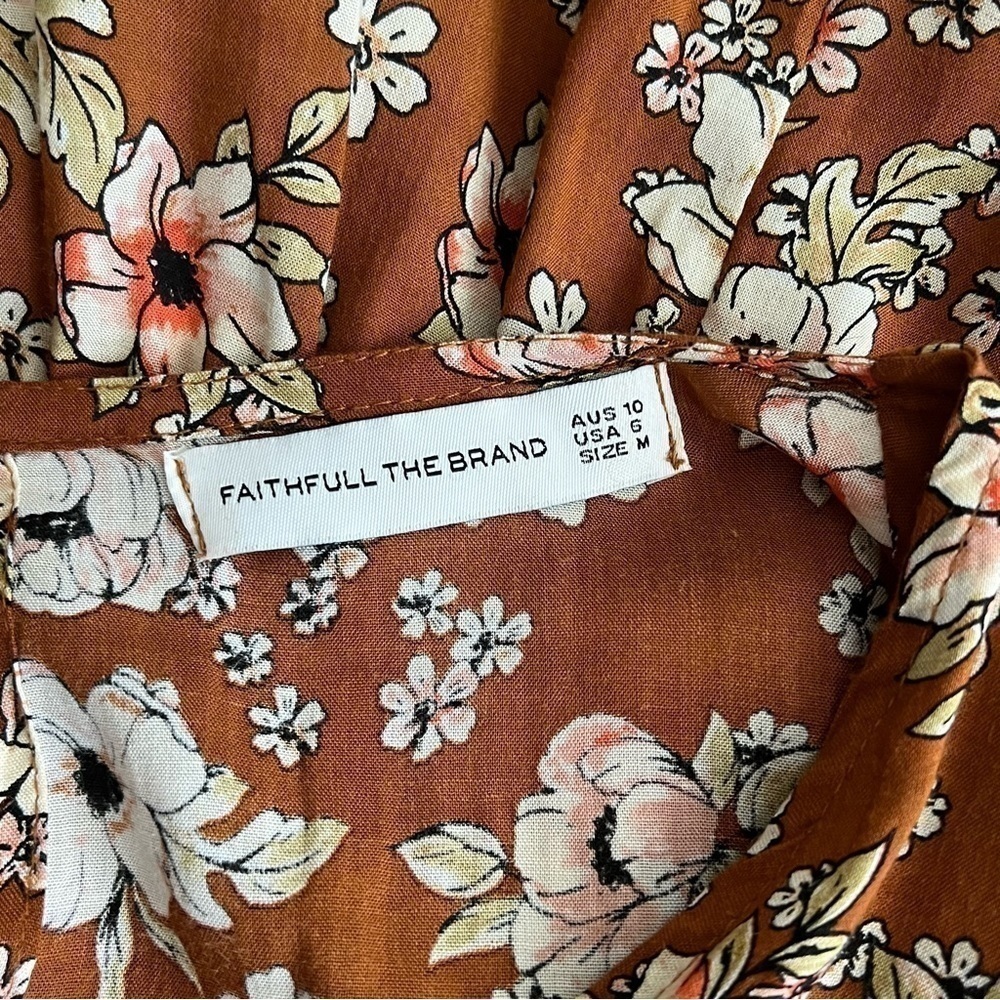 Faithfull The Brand Vinci Mini Dress Brown Floral Tie Front Size 6 - Picture 6 of 9